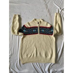 Izod Mens Cream Sweater L/G With Nordic Design 75% Cotton & 25% Acrylic